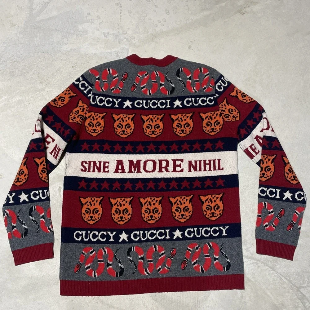 100% AUTHENTIC Gucci Sine Amore Nihil Wool Sweater Men SZ M AOP Red Snakes Tiger